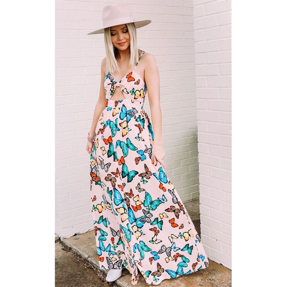 BUDDY LOVE Monarch Butterfly Pink Multi-Color Sleeveless Maxi Dress